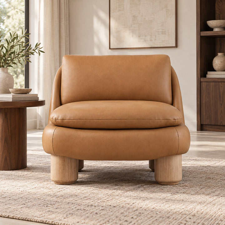 Modern Armless Accent Chair Upholstered Plush Seat with Wood Legs for Living Room