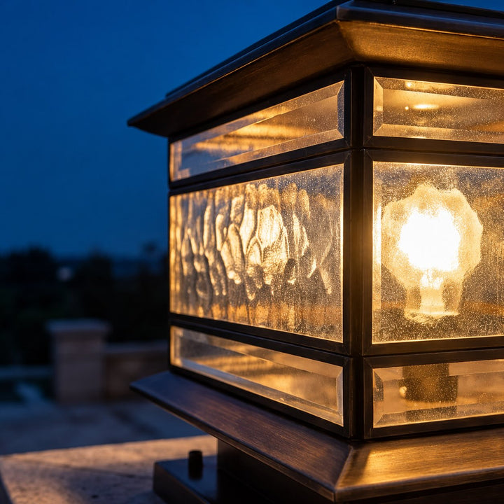 Vintage Copper Outdoor Fence Post Light Waterproof Glass LED Pillar Lamp with Solar Option