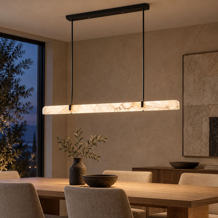 Linear Chandelier Wall Mounted Alabaster Shade Metal Frame LED Lighting Fixture