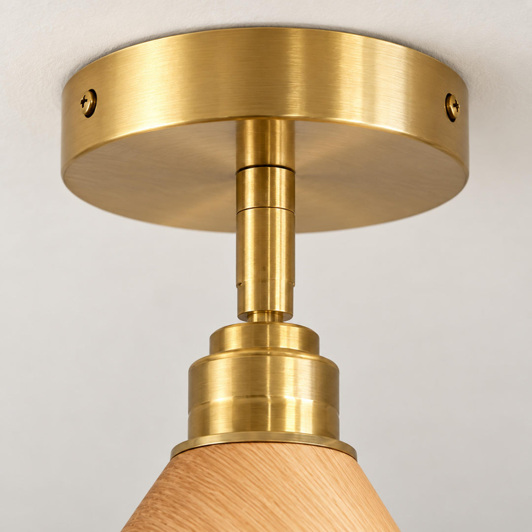 Modern Semi-Flush Ceiling Light Walnut Wood Brushed Brass LED Compatible Indoor Fixture