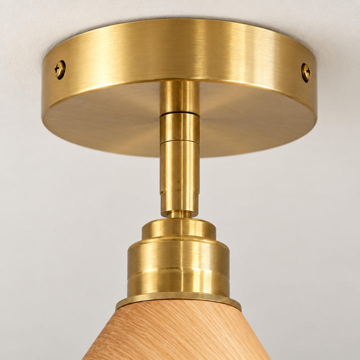 Modern Semi-Flush Ceiling Light Walnut Wood Brushed Brass LED Compatible Indoor Fixture