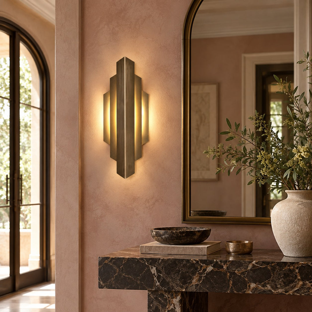 Antique Brass Art Deco Wall Sconce – Geometric Interior Wall Light