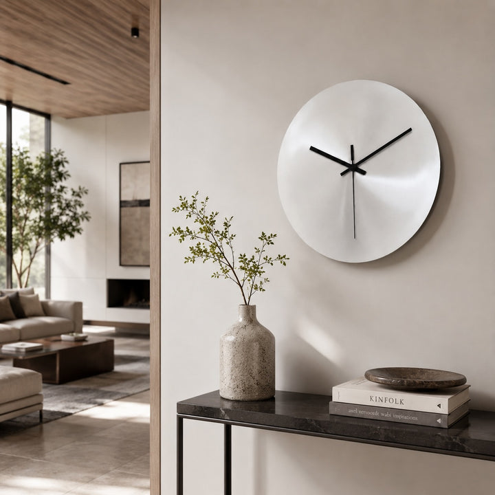 Modern Wall Clock Ultra-Slim Stainless Steel Silent Quartz Minimalist Design for Home Decor