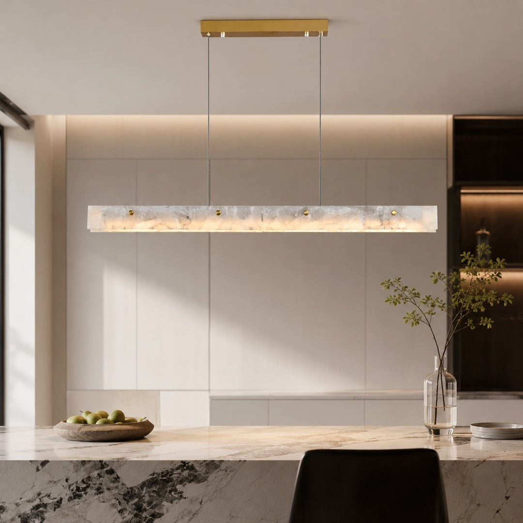 Modern Pendant Light Adjustable Suspension Marble and Steel LED Lighting for Dining Room Kitchen
