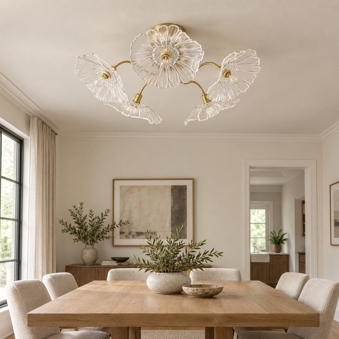 Modern Flush Mount Ceiling Light Fixture with Lotus Leaf Glass Shade and LED Technology