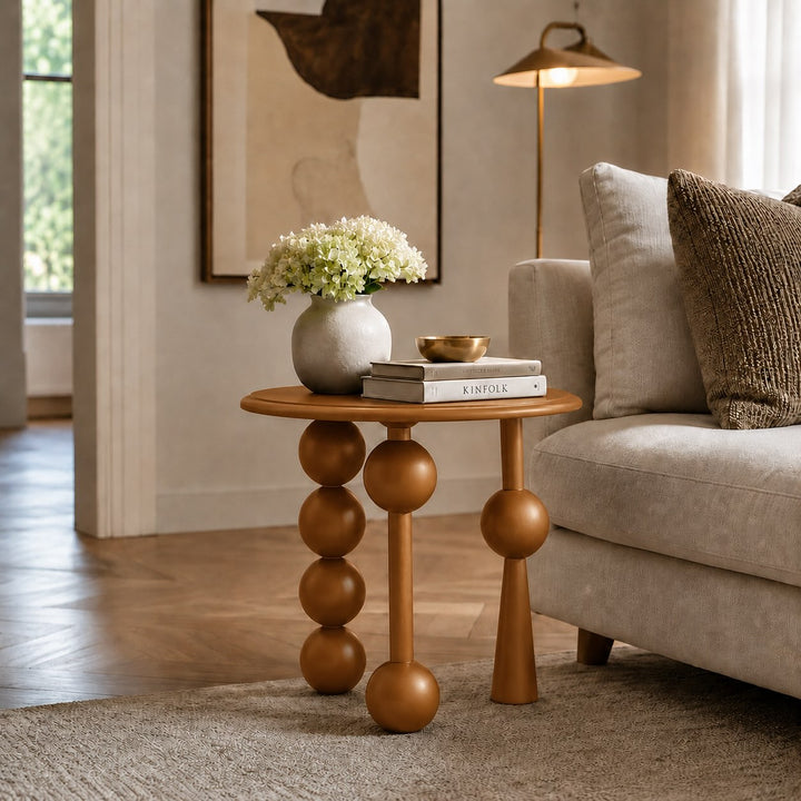 French Retro Style Round Side Table Solid Wood Compact Design for Living Room or Bedroom