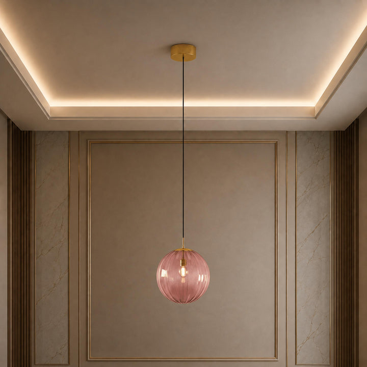 Contemporary Hanging Pendant Light Stained Glass Globe Adjustable LED Fixture