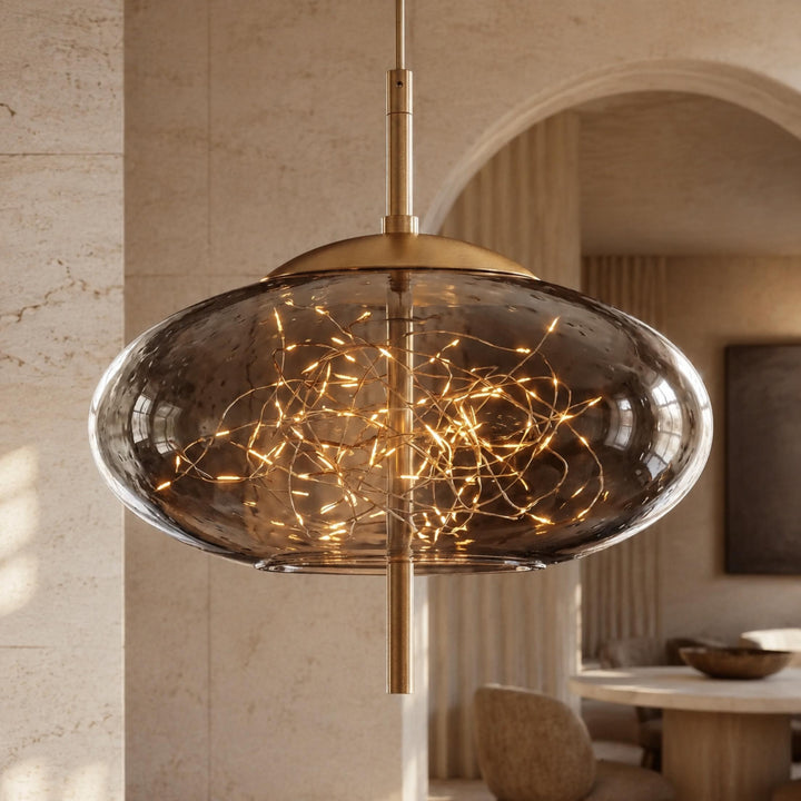 Modern Hanging Pendant Light Adjustable Smoky Glass LED Fixture for Kitchen Dining