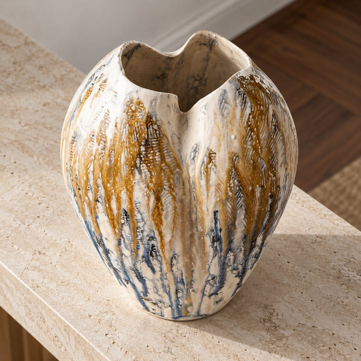 Handcrafted Earth-Tone Ceramic Vase Sculptural Design Decorative Vessel for Floral Arrangements 30cm