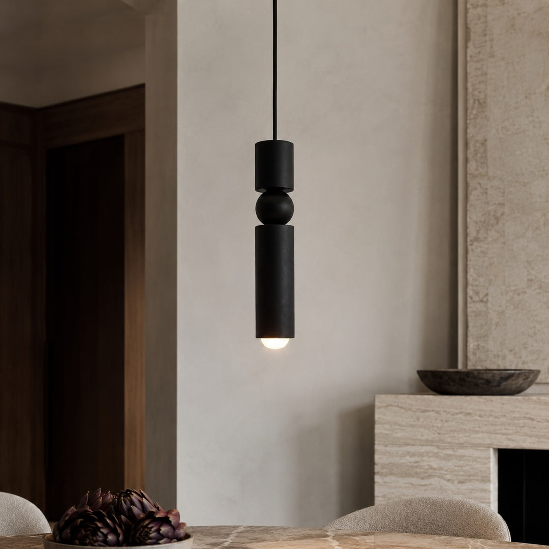 Modern Black Pendant Light with Adjustable Dimmable LED and Geometric Metal Design