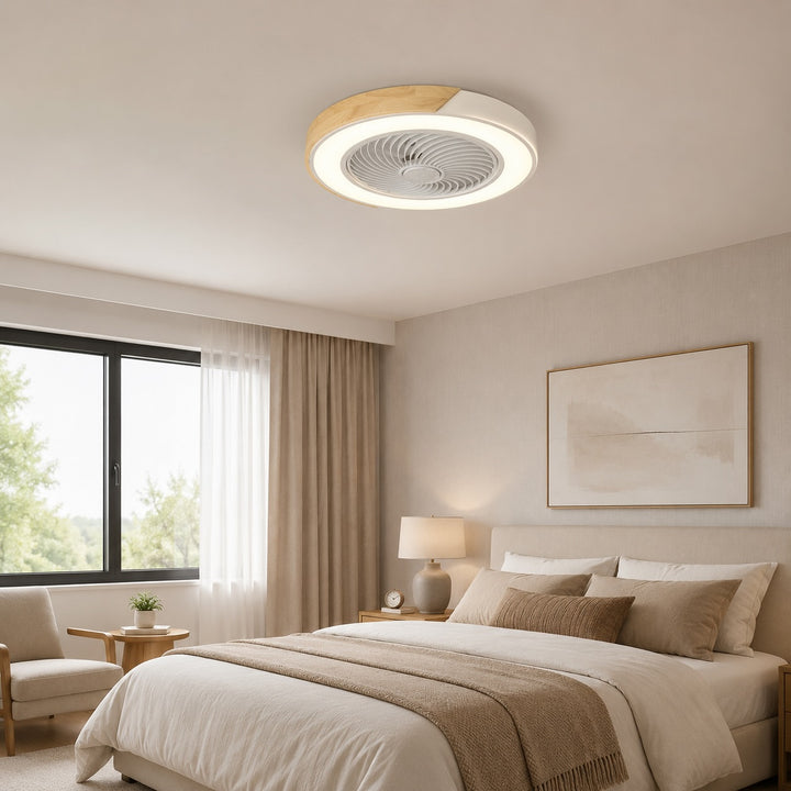 Modern Bladeless Ceiling Fan with Lights Flush Mount Iron Frame LED Dimmable Color Temperature