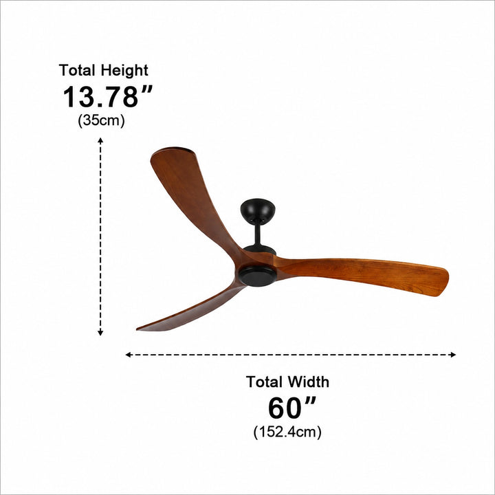 Modern Outdoor Ceiling Fan with Walnut Wood Blades IP65 Waterproof Rating and 6-Speed Motor
