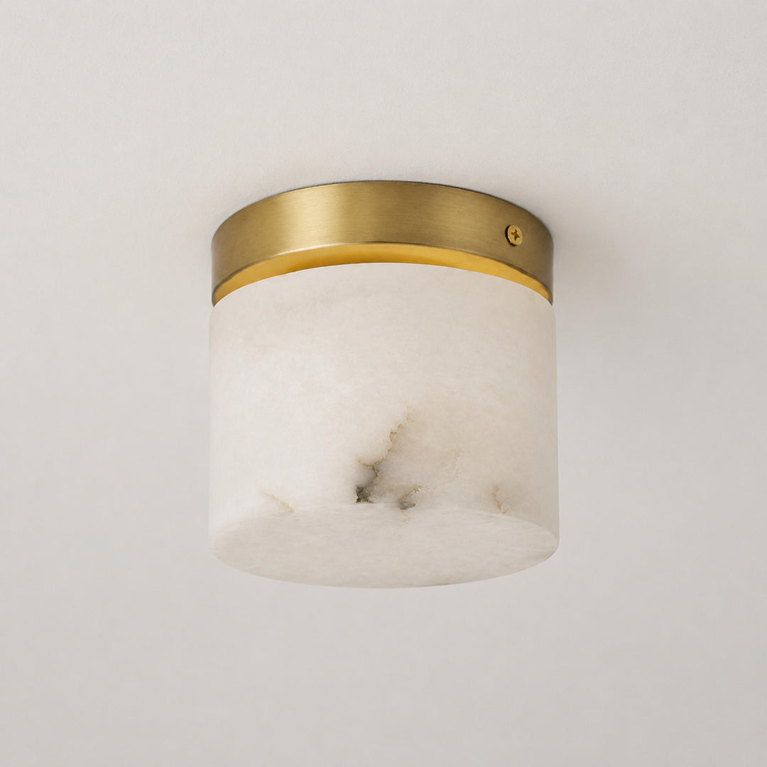 Natural Alabaster Flush Mount Ceiling Light – Modern Brass Finish