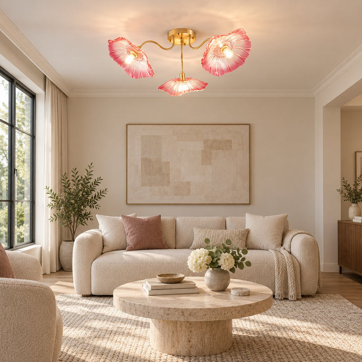Modern Flush Mount Ceiling Light Fixture with Lotus Leaf Glass Shade and LED Technology