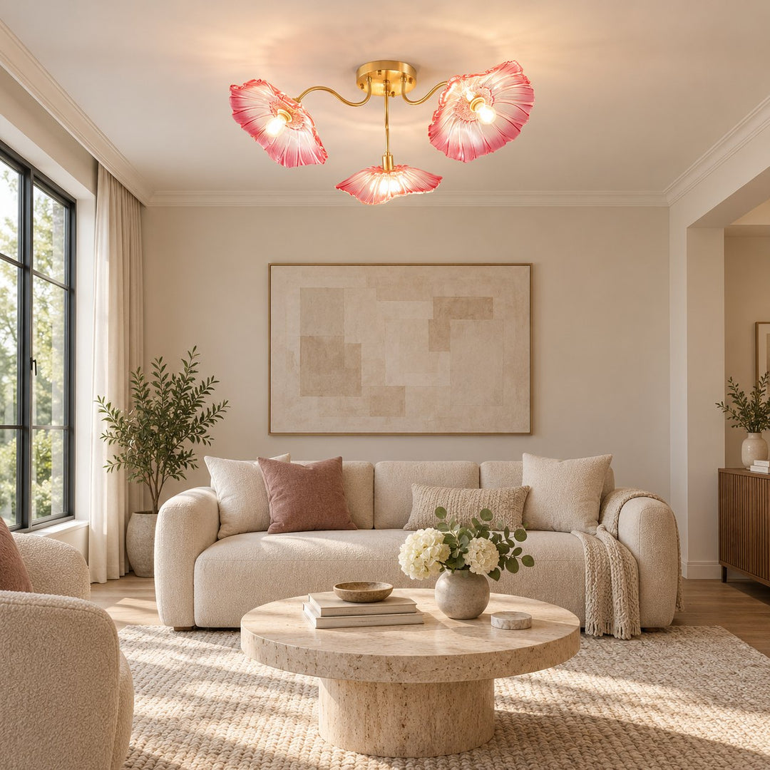 Modern Flush Mount Ceiling Light Fixture with Lotus Leaf Glass Shade and LED Technology