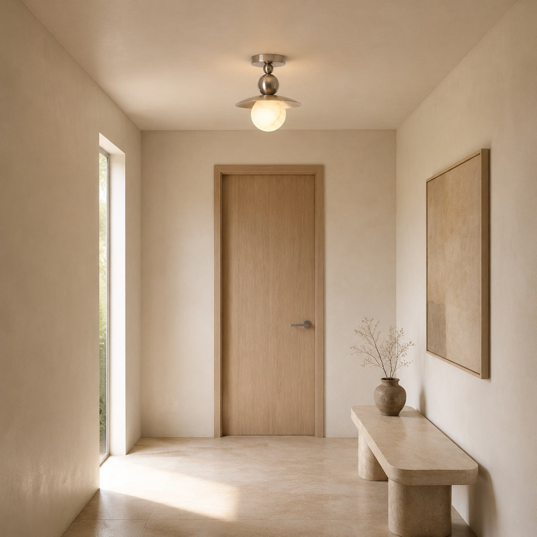 Mid-Century Modern Semi-Flush Mount Ceiling Light – Glass or Alabaster Globe