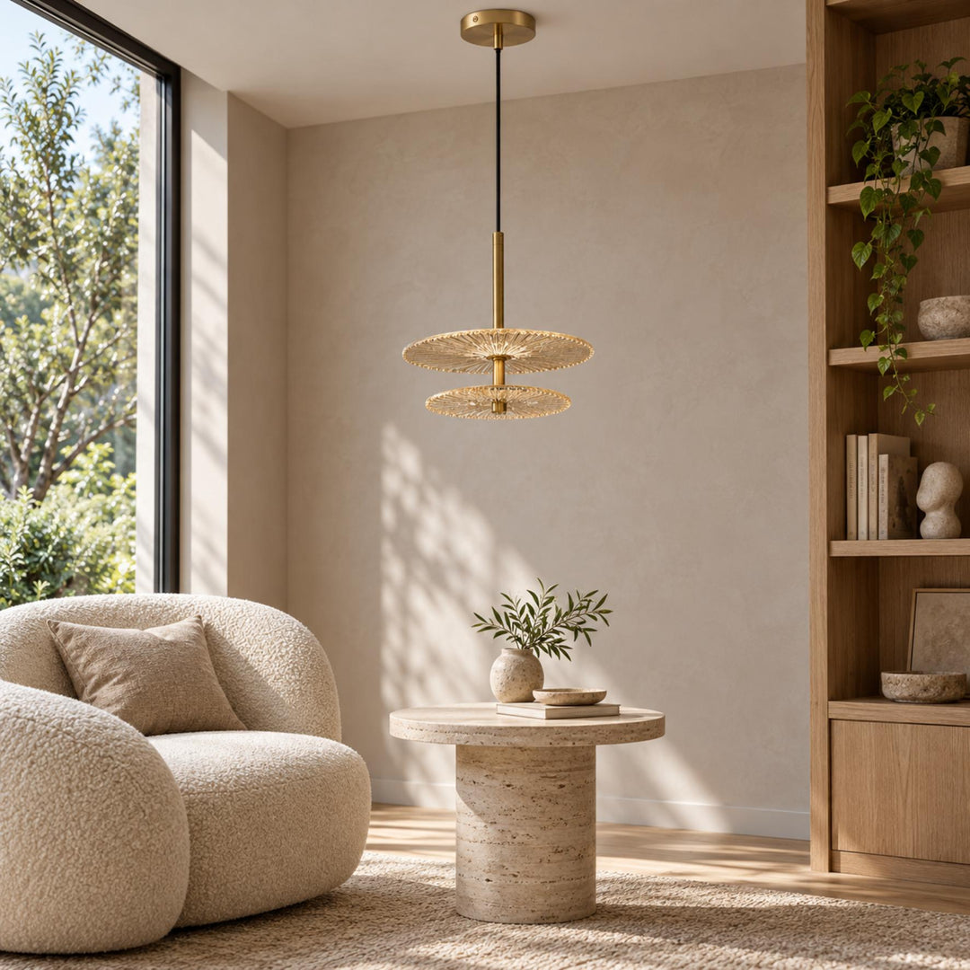 Modern Textured Glass LED Pendant Light with Natural Copper Finish – 20cm & 30cm