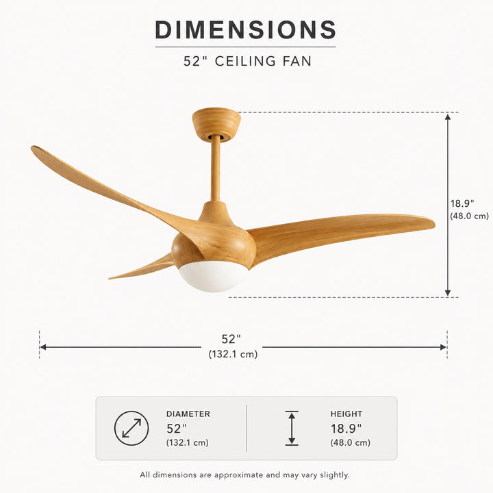 Contemporary 52 Inch Ceiling Fan with Lights Flush Mount Metal and Glass LED Dimmable DC Motor