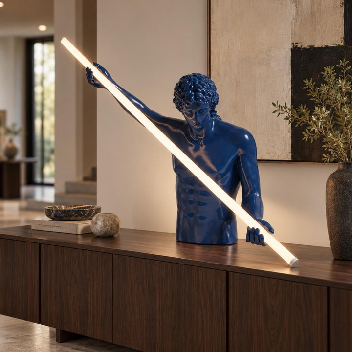 Modern Cobalt Blue Table Lamp with Linear LED Light and Adjustable Color Temperature