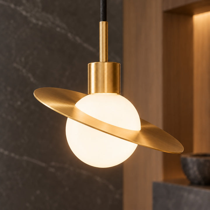 Modern Brass & Glass Globe Pendant Light with Adjustable Disc – 31cm & 42cm