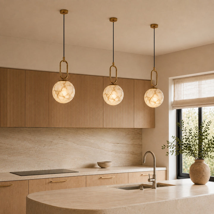 Modern Alabaster Pendant Light Hanging Fixture Adjustable LED Warm Light 13.8 for Kitchen Dining