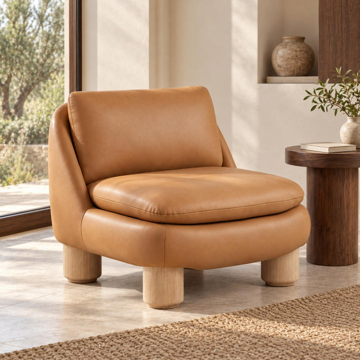 Modern Armless Accent Chair Upholstered Plush Seat with Wood Legs for Living Room