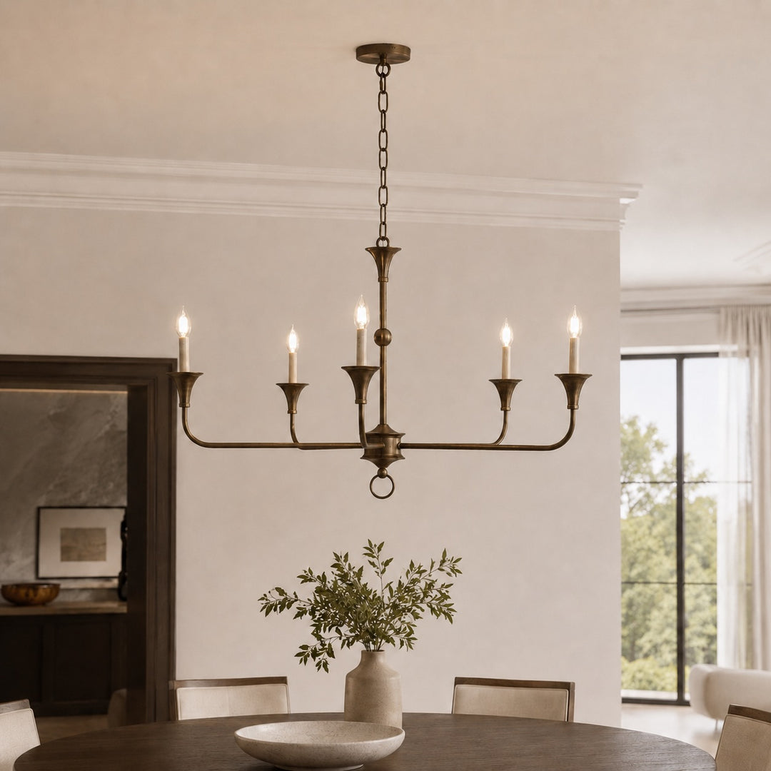 Modern Chandelier Light 5-Head Adjustable Brass Flush Mount E14 Candelabra Bulbs Exposed