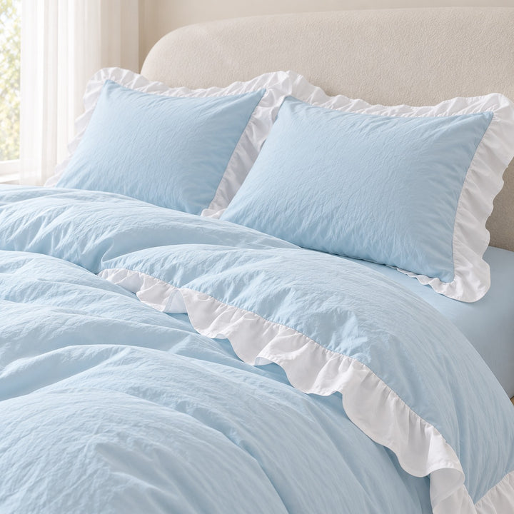 Modern Crumpled Ruffle Bedding Set Duvet Cover and Flat Sheet Polyester Soft Texture
