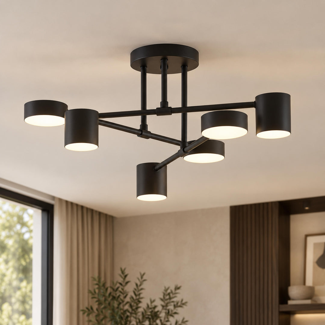 Modern Sputnik Flush Mount Ceiling Light Fixture with Metal Arms and Adjustable LED Bulbs 24 Inch