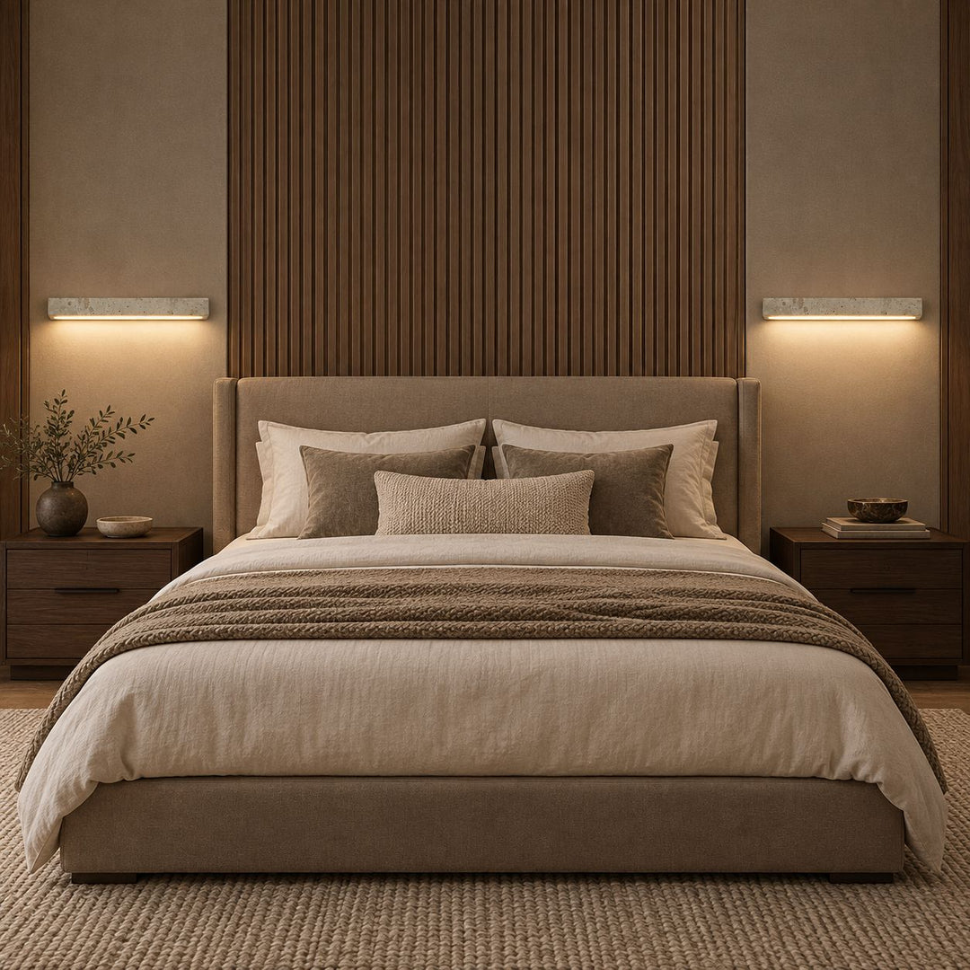 Minimalist Wall Light with Elongated Rectangular Design in Yellow Travertine and Integrated LED