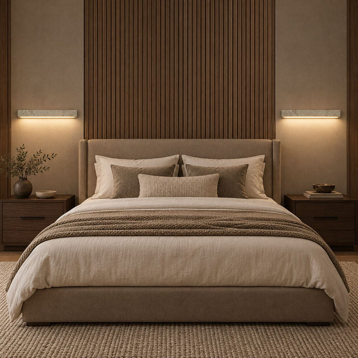 Minimalist Wall Light with Elongated Rectangular Design in Yellow Travertine and Integrated LED