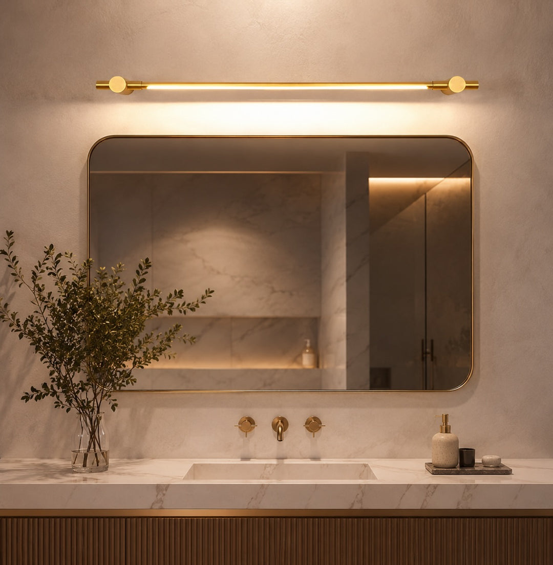 Modern Brass Bathroom Vanity Light Wall Mounted LED Fixture with Acrylic Shade 35.4 Inches