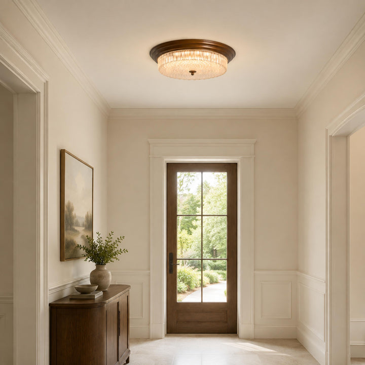 Vintage Brass & Ribbed Glass LED Flush Mount Ceiling Light