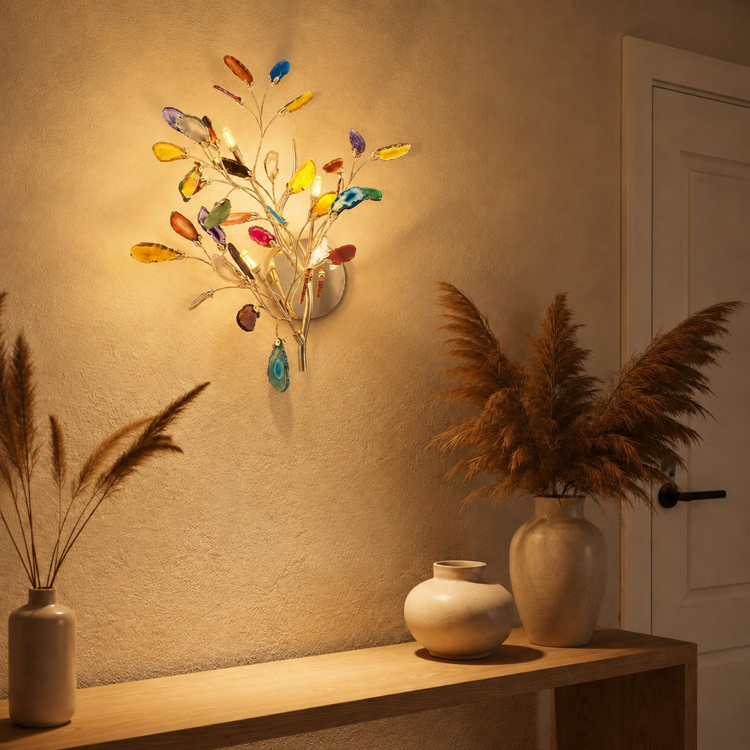 Contemporary Agate Wall Light Metal Fixture Wall Mounted Unique Natural Stone Design LED Indoor Use
