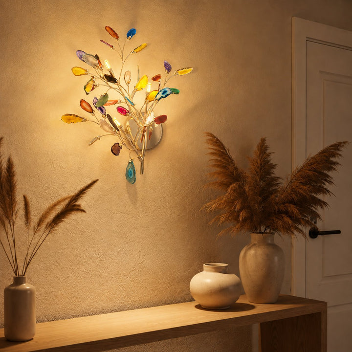 Contemporary Agate Wall Light Metal Fixture Wall Mounted Unique Natural Stone Design LED Indoor Use
