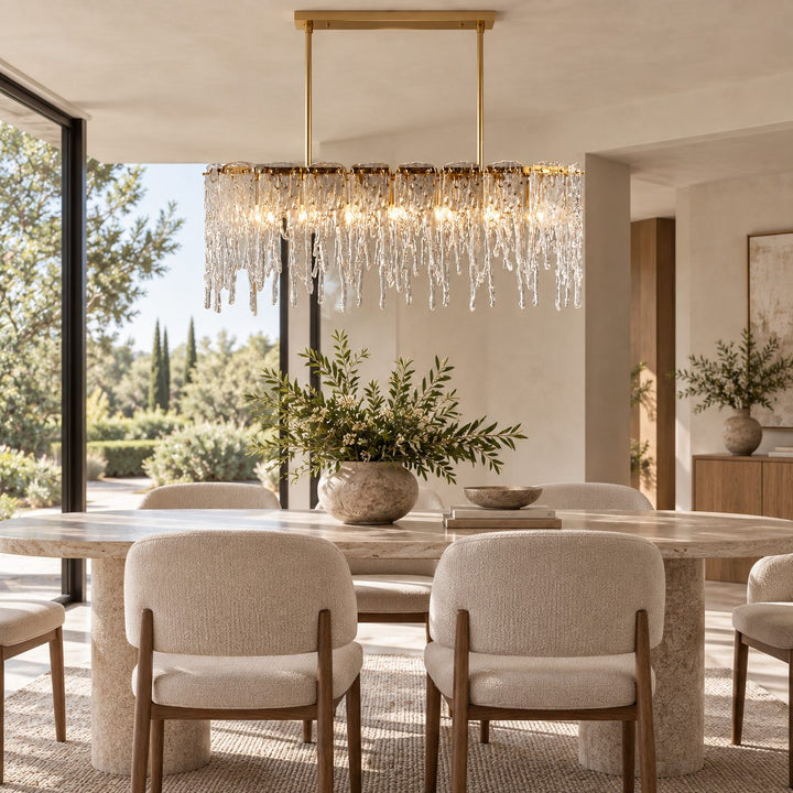 Modern Chandelier Adjustable Hanging Light Fixture Gold Metal Frame Seven Light Capacity