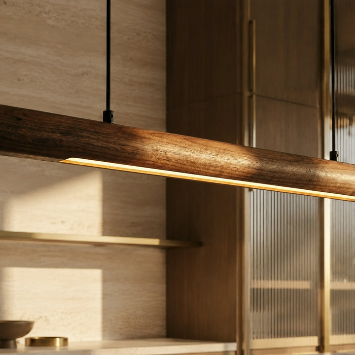 Modern Minimalist Pendant Light Adjustable Height Wood LED Diffuser for Kitchen Island Lighting