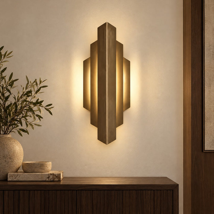 Antique Brass Art Deco Wall Sconce – Geometric Interior Wall Light
