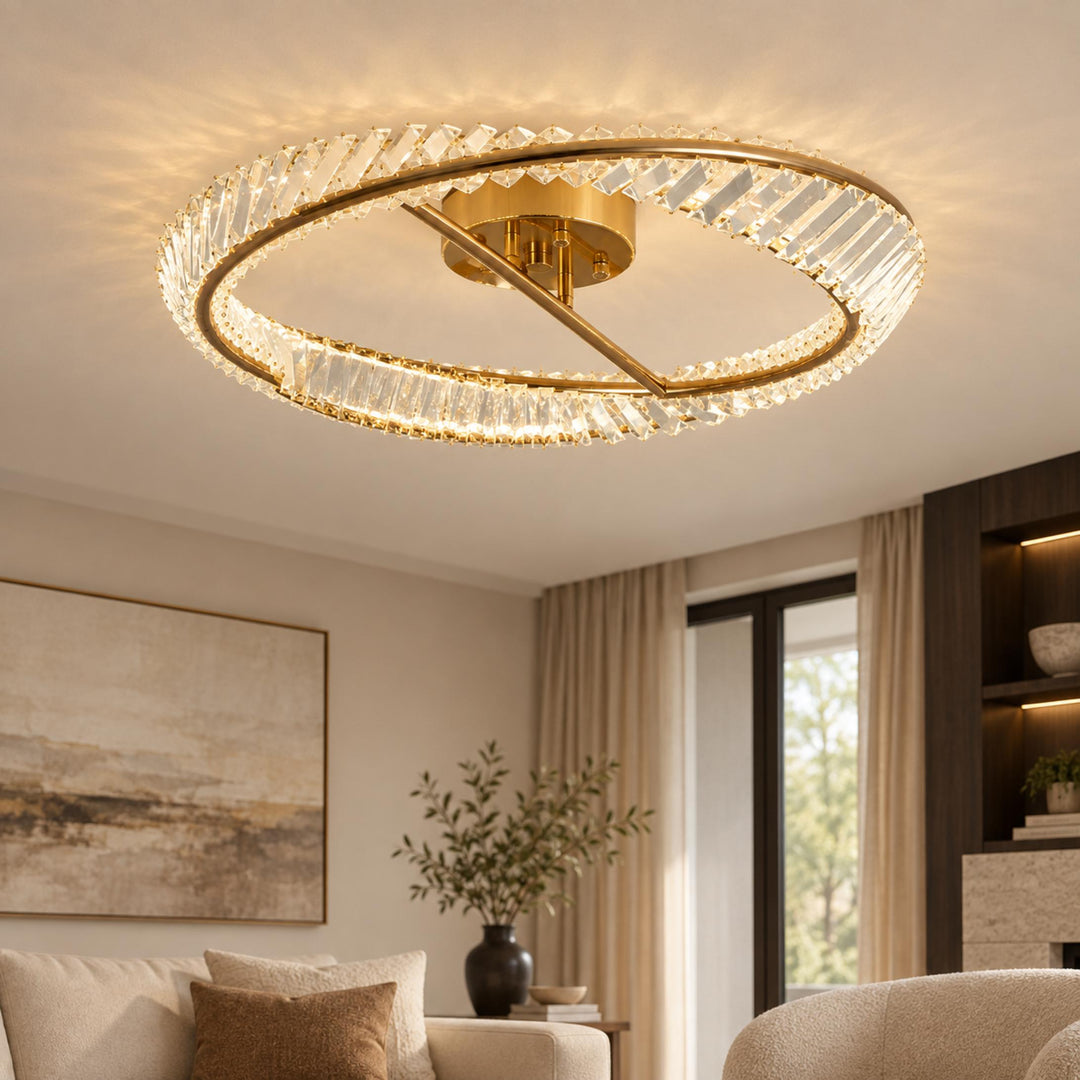 Modern Circular Flush Mount Ceiling Light Stainless Steel Glass Integrated LED Adjustable Color Temperature