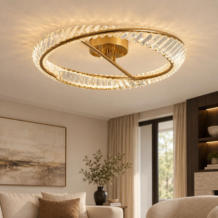 Modern Circular Flush Mount Ceiling Light Stainless Steel Glass Integrated LED Adjustable Color Temperature