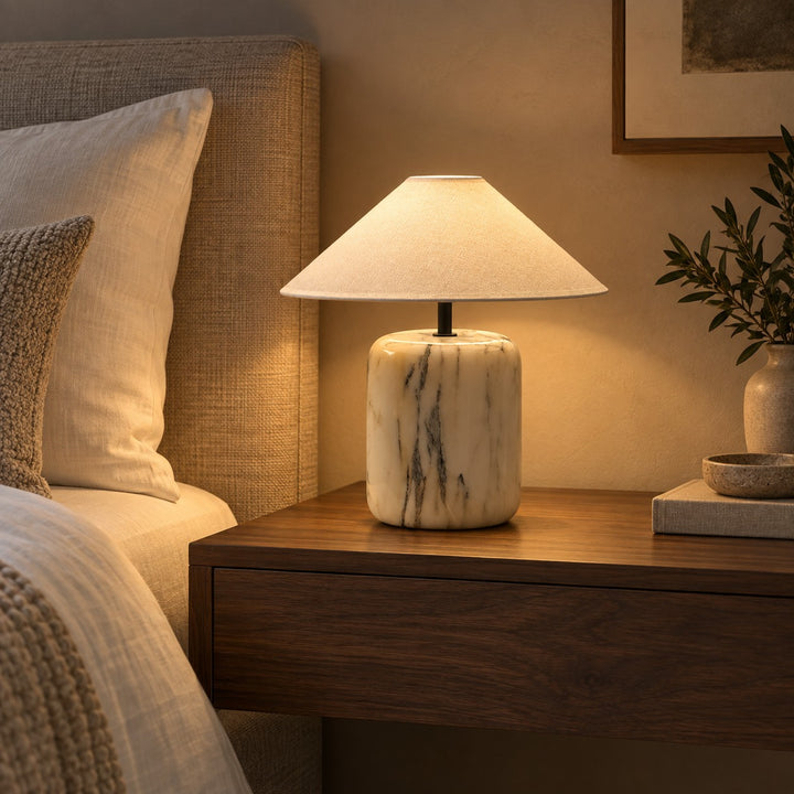 Modern Marble Table Lamp with Linen Shade and Adjustable Brightness for Elegant Lighting