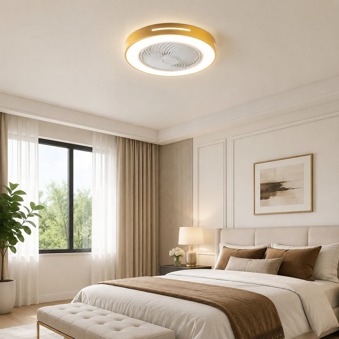 Modern Bladeless Ceiling Fan with Lights Flush Mount Iron Adjustable LED 72W for Home