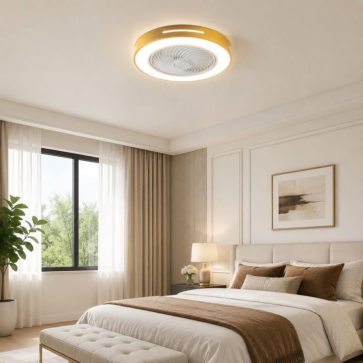 Modern Bladeless Ceiling Fan with Lights Flush Mount Iron Adjustable LED 72W for Home
