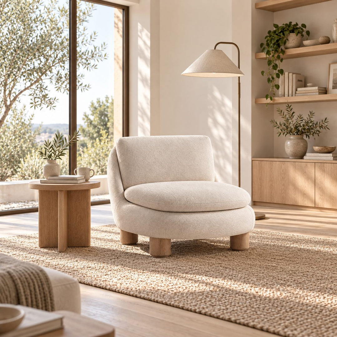 Modern Armless Accent Chair Upholstered Plush Seat with Wood Legs for Living Room
