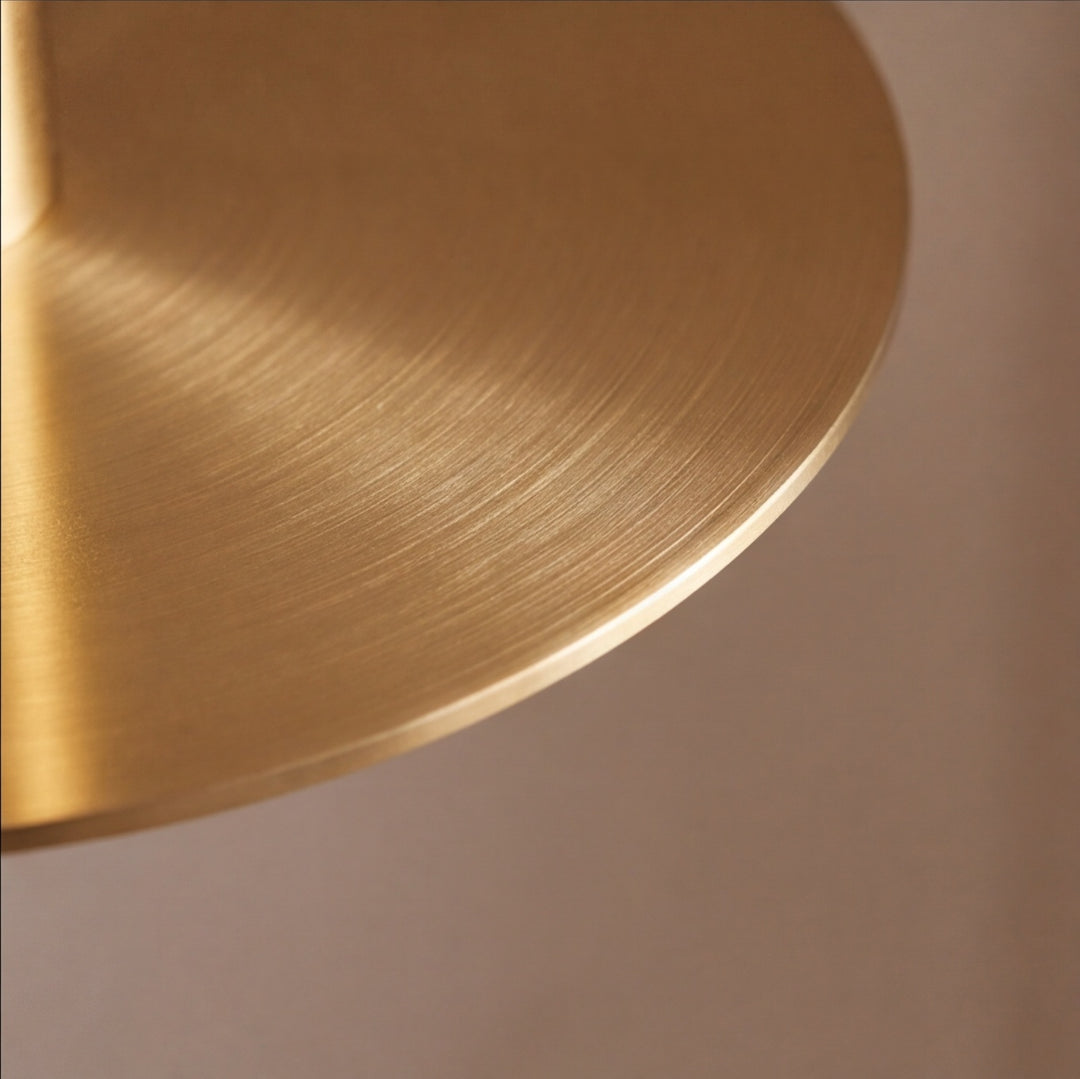 Modern Brass Disc LED Pendant Light with Slim Architectural Stem
