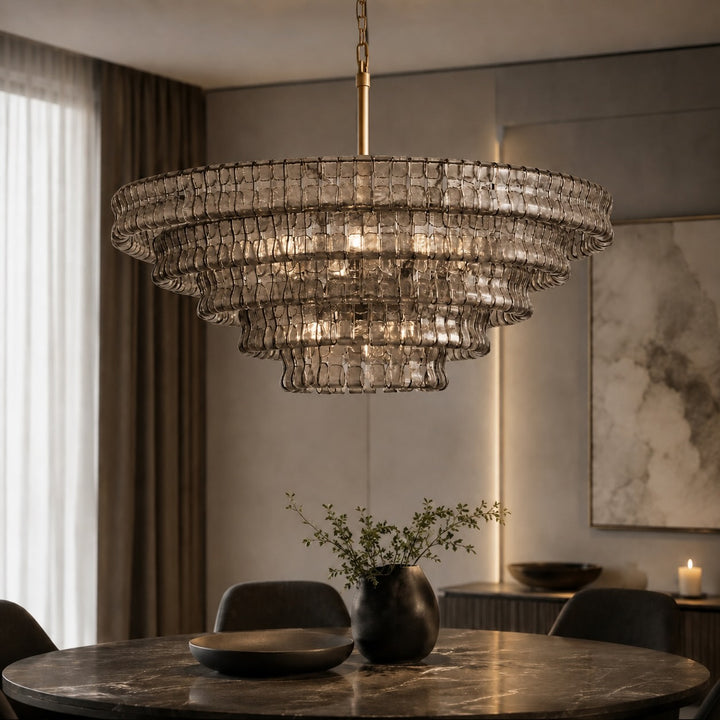 Modern Chandelier Light Adjustable Hanging Glass Steel 6 Bulb Dimmable Indoor Fixture