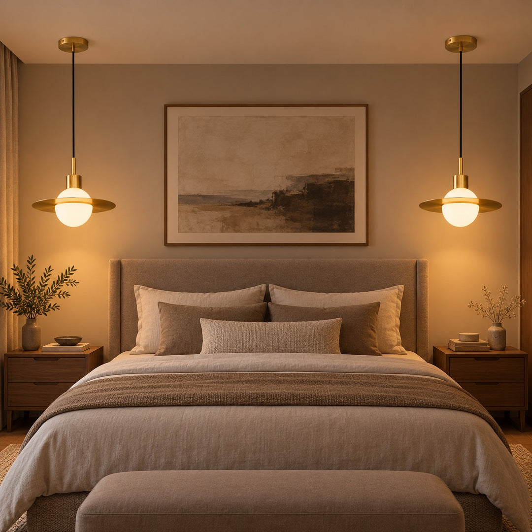 Modern Brass & Glass Globe Pendant Light with Adjustable Disc – 31cm & 42cm