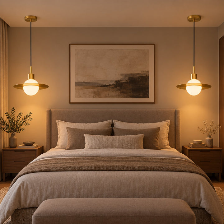 Modern Brass & Glass Globe Pendant Light with Adjustable Disc – 31cm & 42cm