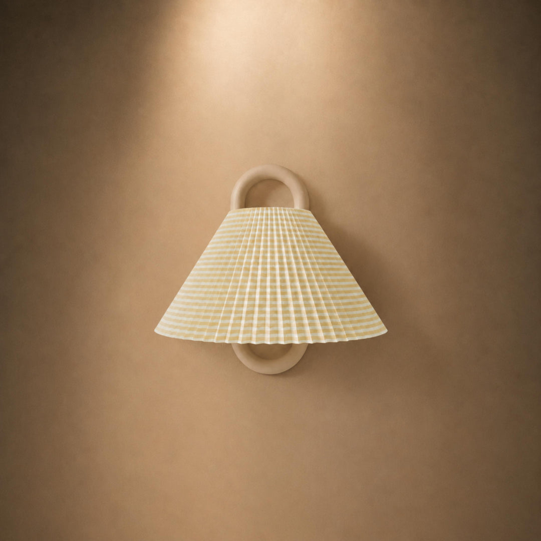 Minimalist Wall Light Wall Mounted Beech Wood Base Fabric Shade LED Soft Ambient Lighting