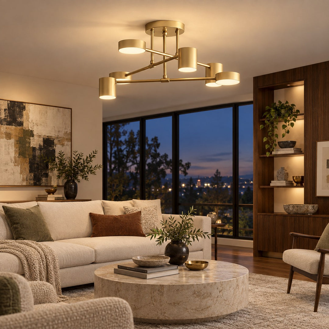 Modern Sputnik Flush Mount Ceiling Light Fixture with Metal Arms and Adjustable LED Bulbs 24 Inch